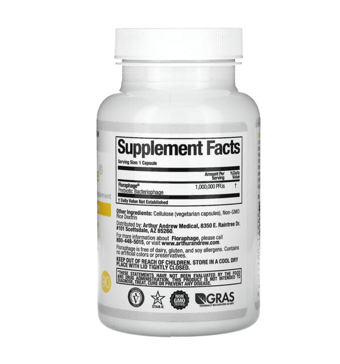 Arthur Andrew Medical, Floraphage, Prebiotic Formula and Probiotic Multiplier, 90 Capsules - Image 2